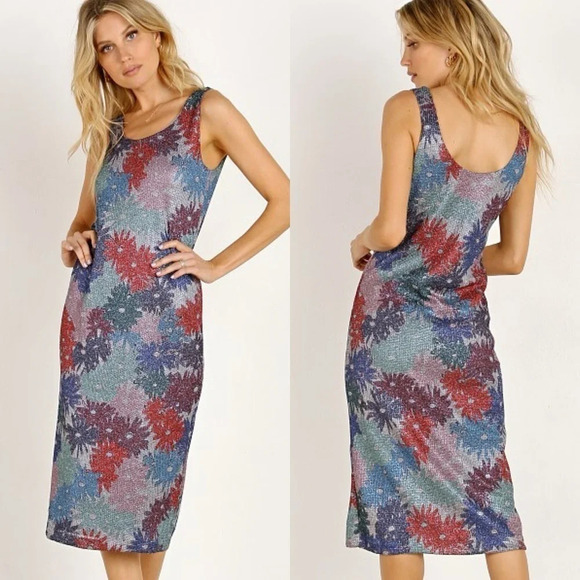 SPLENDID X MARGHERITA MISSONI Dress Brillare Daisy Metallic Midi Sheath Small - Picture 4 of 16